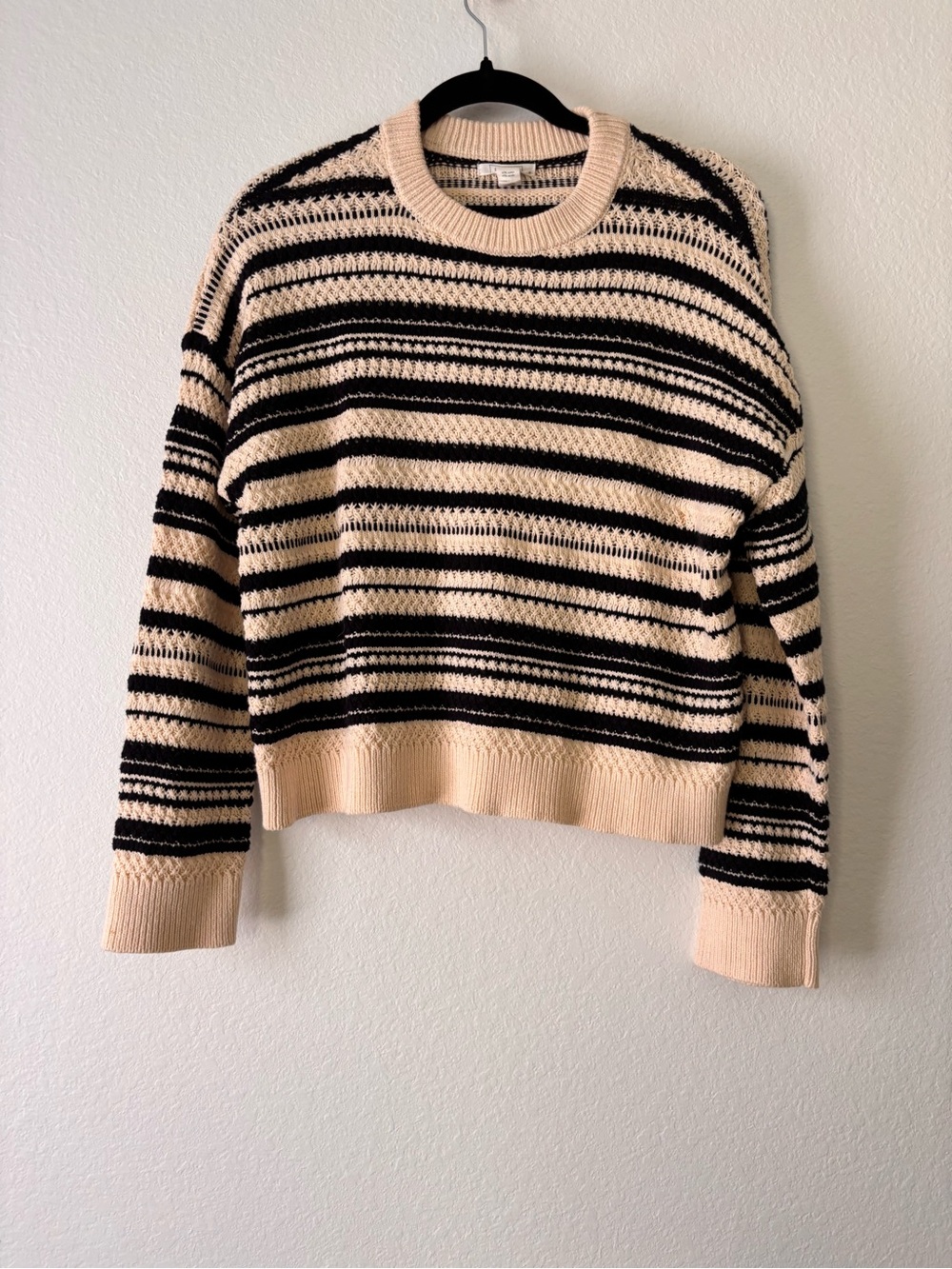 Full Tilt Cream and Black Striped Crew Neck Sweater